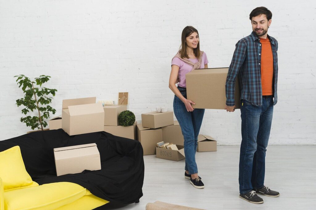 Family with Moving Boxes Image